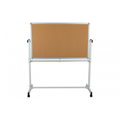 BLNK HERCULES Series Reversible Mobile Cork Bulletin Board and White Board with Pen Tray - 53"W x 59"H