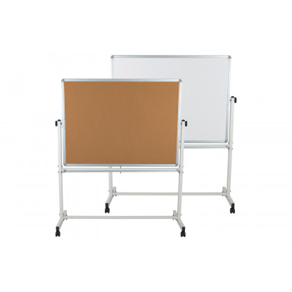 BLNK HERCULES Series Reversible Mobile Cork Bulletin Board and White Board with Pen Tray - 53"W x 62.5"H