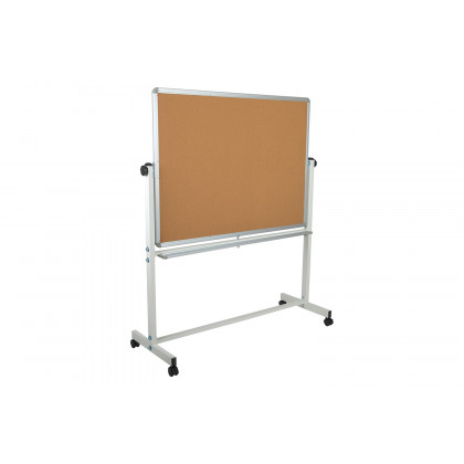 BLNK HERCULES Series Reversible Mobile Cork Bulletin Board and White Board with Pen Tray - 53"W x 62.5"H