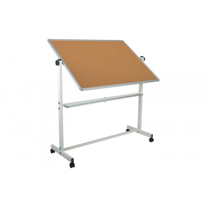 BLNK HERCULES Series Reversible Mobile Cork Bulletin Board and White Board with Pen Tray - 53"W x 62.5"H