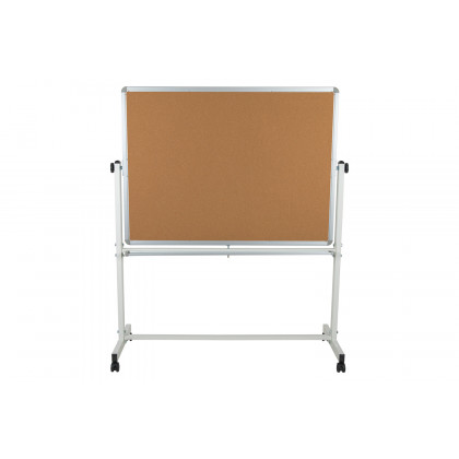 BLNK HERCULES Series Reversible Mobile Cork Bulletin Board and White Board with Pen Tray - 53"W x 62.5"H