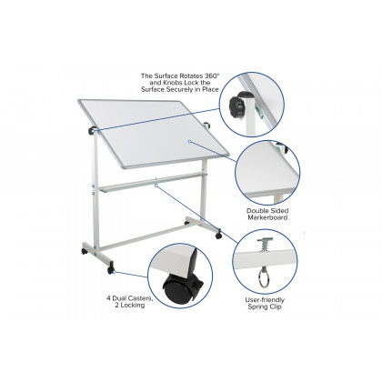 BLNK HERCULES Series Double-Sided Mobile White Board with Pen Tray - 53"W x 62.5"H
