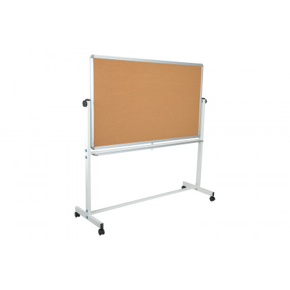 BLNK HERCULES Series Reversible Mobile Cork Bulletin Board and White Board with Pen Tray - 62.5"W x 62.25"H