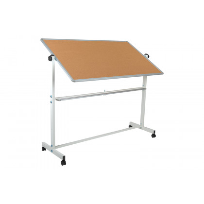 BLNK HERCULES Series Reversible Mobile Cork Bulletin Board and White Board with Pen Tray - 62.5"W x 62.25"H