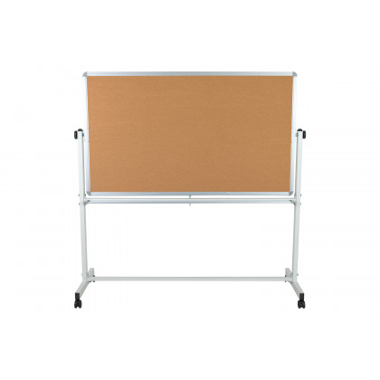 BLNK HERCULES Series Reversible Mobile Cork Bulletin Board and White Board with Pen Tray - 62.5"W x 62.25"H