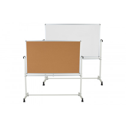 BLNK HERCULES Series Reversible Mobile Cork Bulletin Board and White Board with Pen Tray - 64.25"W x 64.75"H