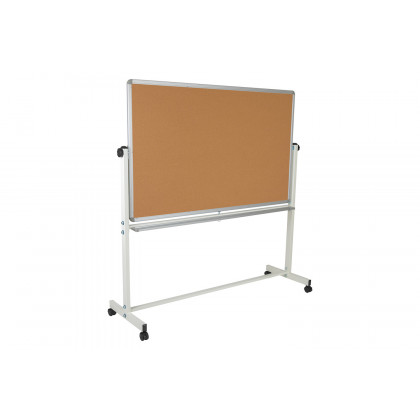 BLNK HERCULES Series Reversible Mobile Cork Bulletin Board and White Board with Pen Tray - 64.25"W x 64.75"H