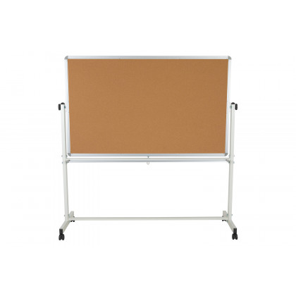 BLNK HERCULES Series Reversible Mobile Cork Bulletin Board and White Board with Pen Tray - 64.25"W x 64.75"H