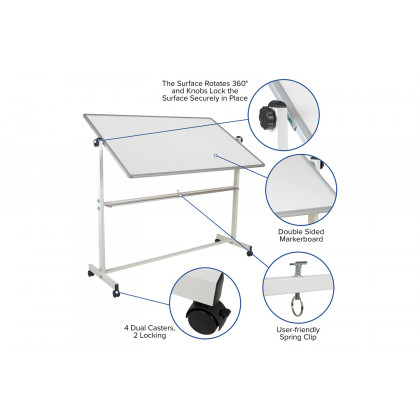 BLNK HERCULES Series Double-Sided Mobile White Board with Pen Tray - 64.25"W x 64.75"H