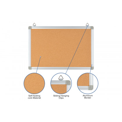 BLNK - HERCULES Series Personal Sized Natural Cork Board with Aluminum Frame