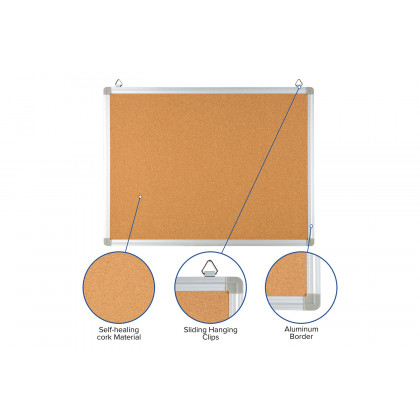 BLNK HERCULES Series Natural Cork Board with Aluminum Frame - 23.5"W x 17.75"H