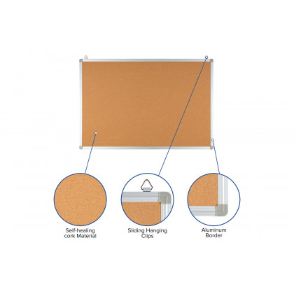 BLNK HERCULES Series Natural Cork Board with Aluminum Frame - 35.5"W x 23.5"H