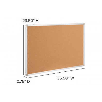 BLNK HERCULES Series Natural Cork Board with Aluminum Frame - 35.5"W x 23.5"H