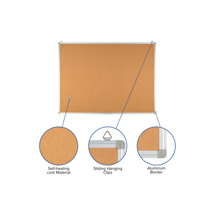BLNK HERCULES Series Natural Cork Board with Aluminum Frame - 47.25"W x 35.5"H