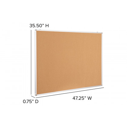 BLNK HERCULES Series Natural Cork Board with Aluminum Frame - 47.25"W x 35.5"H
