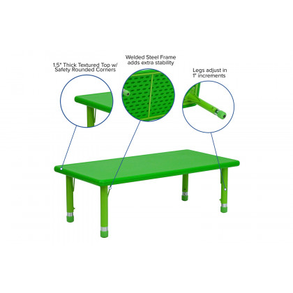 BLNK Wren Rectangular Plastic Height Adjustable Activity Table - Green