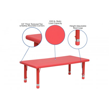 BLNK Wren Rectangular Plastic Height Adjustable Activity Table - Red