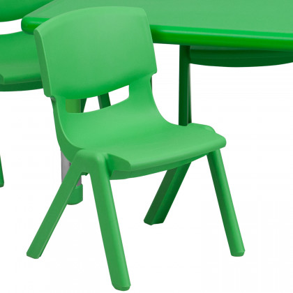 BLNK Emmy Rectangular Plastic Height Adjustable Activity Table Set - Green, 24"W x 48"L, with 6 Chairs