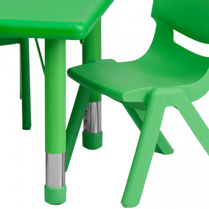BLNK Emmy Rectangular Plastic Height Adjustable Activity Table Set - Green, 24"W x 48"L, with 6 Chairs