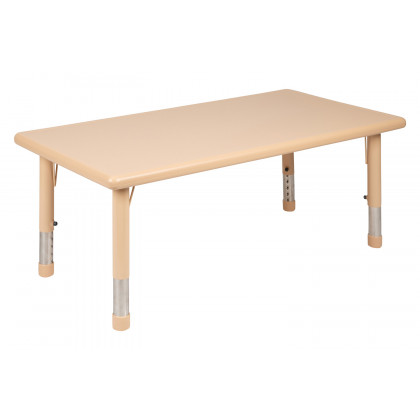 BLNK Emmy Rectangular Plastic Height Adjustable Activity Table Set - Natural, 24"W x 48"L, with 6 Chairs