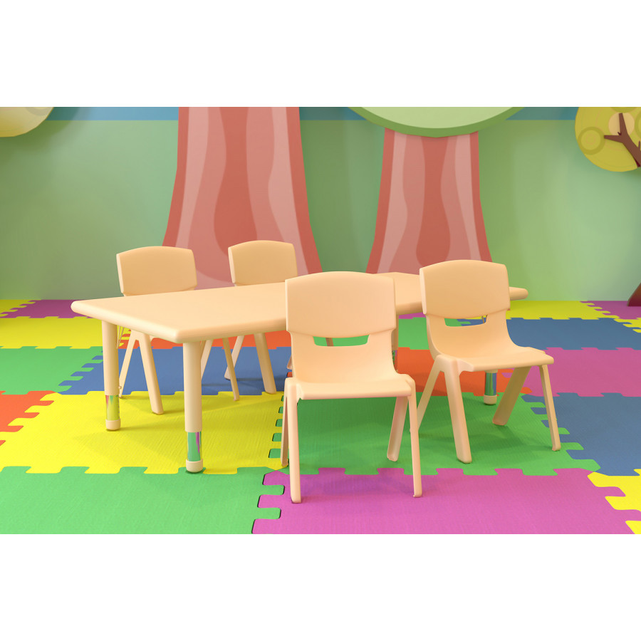 BLNK Emmy Rectangular Plastic Height Adjustable Activity Table Set - Natural, 24"W x 48"L, with 4 Chairs