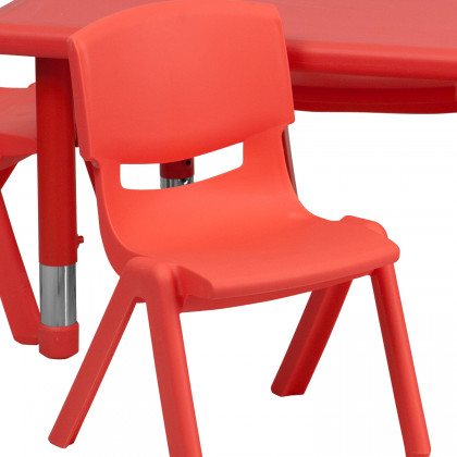 BLNK Emmy Rectangular Plastic Height Adjustable Activity Table Set - Red, 24"W x 48"L, with 6 Chairs