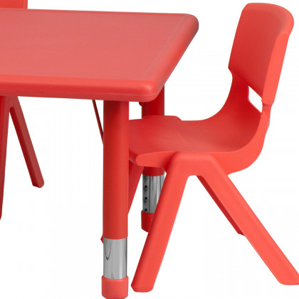 BLNK Emmy Rectangular Plastic Height Adjustable Activity Table Set - Red, 24"W x 48"L, with 4 Chairs
