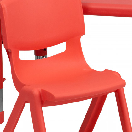 BLNK Emmy Rectangular Plastic Height Adjustable Activity Table Set - Red, 24"W x 48"L, with 4 Chairs