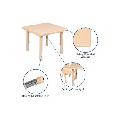 BLNK Wren Square Plastic Adjustable Activity Table - Natural