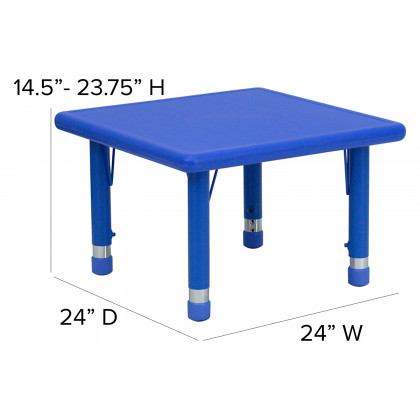 BLNK Emmy Square Plastic Height Adjustable Activity Table Set - Blue, 24"W, with 4 Chairs