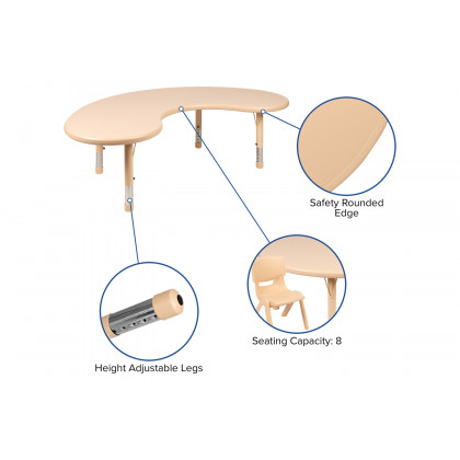 BLNK Wren Half-Moon Plastic Height Adjustable Activity Table - Natural
