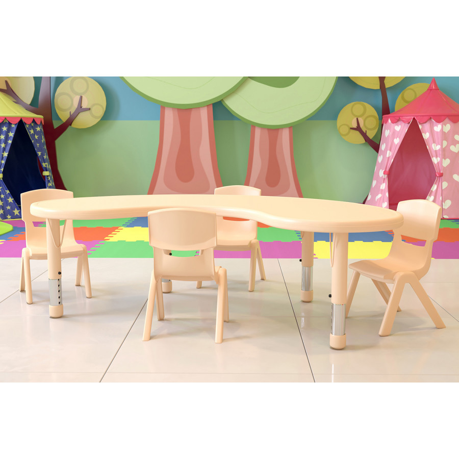 BLNK Emmy Half-Moon Plastic Height Adjustable Activity Table Set with 4 Chairs - Natural