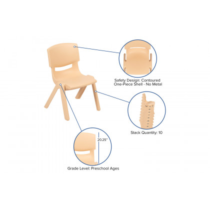BLNK Emmy Half-Moon Plastic Height Adjustable Activity Table Set with 4 Chairs - Natural