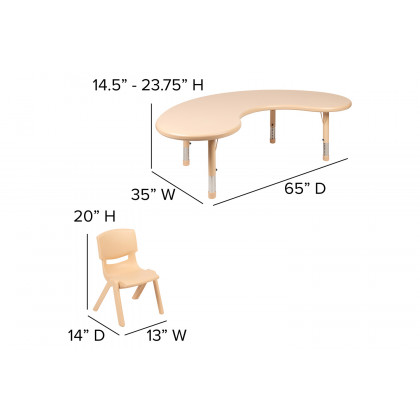 BLNK Emmy Half-Moon Plastic Height Adjustable Activity Table Set with 4 Chairs - Natural