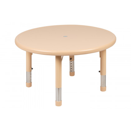 BLNK Emmy Round Plastic Height Adjustable Activity Table Set - Natural, 33"D, with 2 Chairs