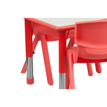 BLNK Emmy Rectangular Plastic Height Adjustable Activity Table Set - Red, 23.625"W x 47.25"L, with 6 Chairs