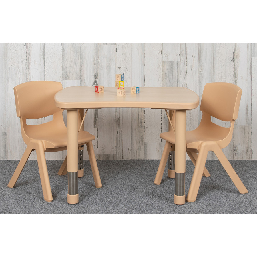 BLNK Emmy Rectangular Plastic Height Adjustable Activity Table Set - Natural, 21.875"W x 26.625"L, with 2 Chairs