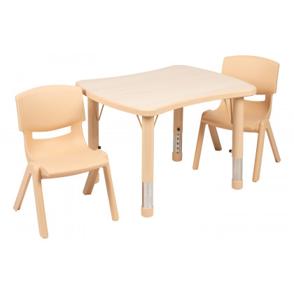 BLNK Emmy Rectangular Plastic Height Adjustable Activity Table Set - Natural, 21.875"W x 26.625"L, with 2 Chairs
