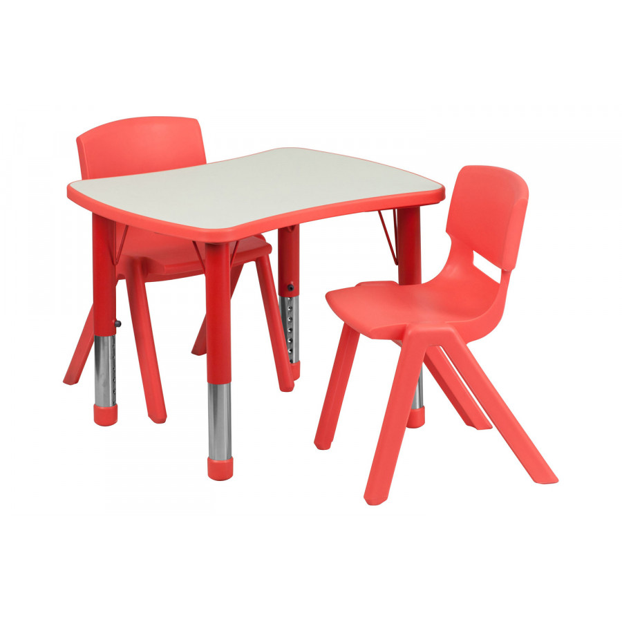 BLNK Emmy Rectangular Plastic Height Adjustable Activity Table Set - Red, 21.875"W x 26.625"L, with 2 Chairs