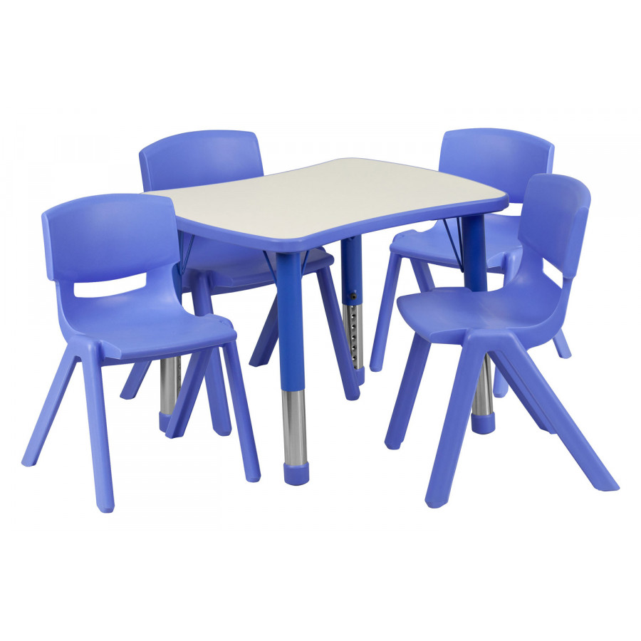 BLNK Emmy Rectangular Plastic Height Adjustable Activity Table Set - Blue, 21.875"W x 26.625"L, with 4 Chairs