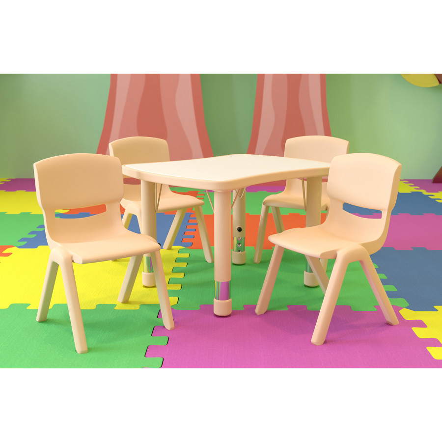 BLNK Emmy Rectangular Plastic Height Adjustable Activity Table Set - Natural, 21.875"W x 26.625"L, with 4 Chairs