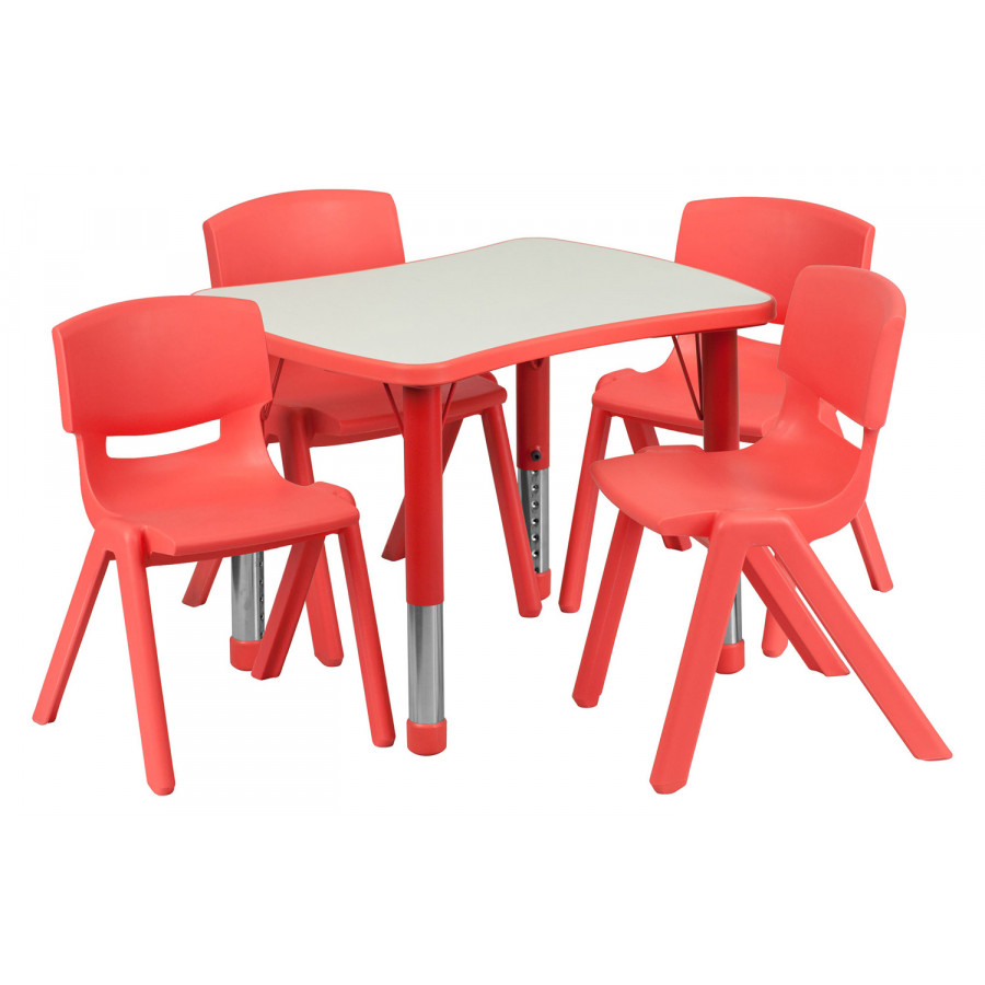 BLNK Emmy Rectangular Plastic Height Adjustable Activity Table Set - Red, 21.875"W x 26.625"L, with 4 Chairs