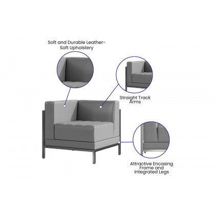 BLNK HERCULES Imagination Series LeatherSoft Contemporary Left Corner Chair with Encasing Frame - Gray
