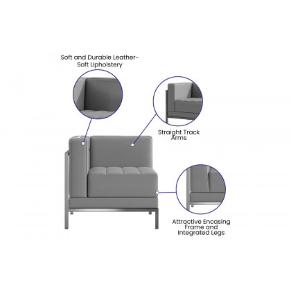 BLNK HERCULES Imagination Series LeatherSoft Contemporary Right Corner Chair with Encasing Frame - Gray