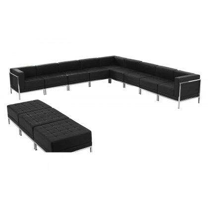 BLNK HERCULES Imagination Series LeatherSoft Sectional and Ottoman Set 12 Pieces - Black