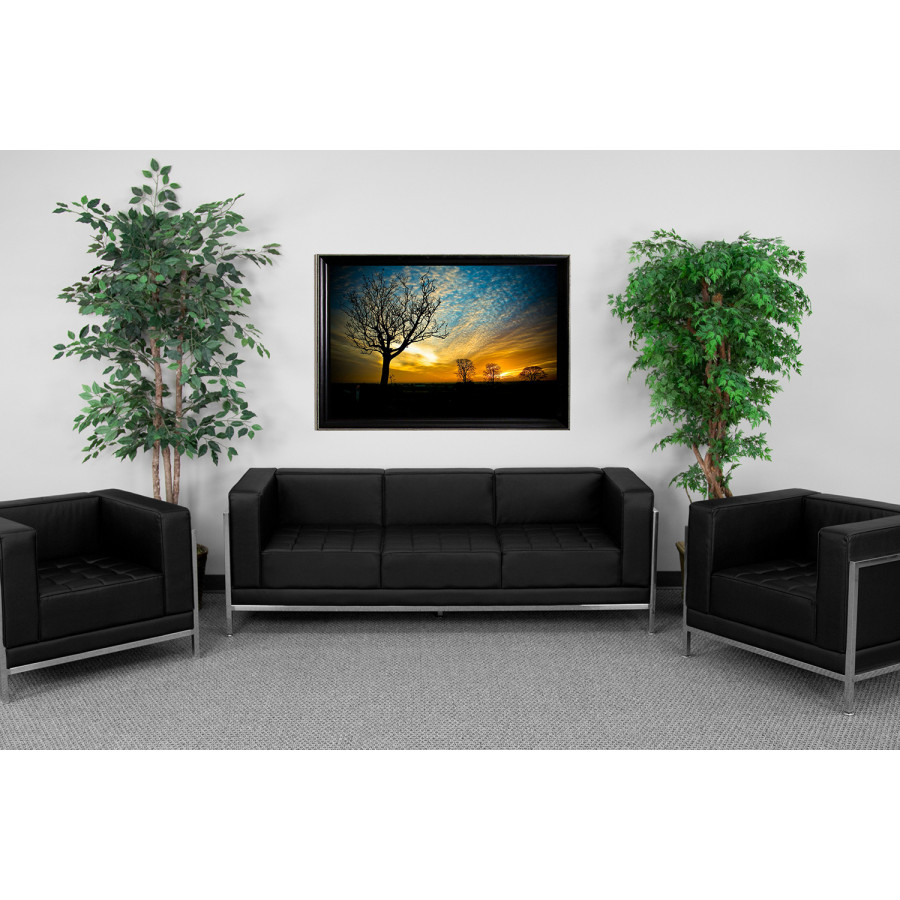 BLNK - HERCULES Imagination Series Set 3 LeatherSoft Sofa and Chair Set in Black