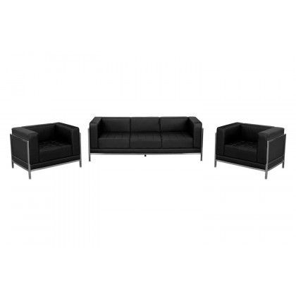 BLNK - HERCULES Imagination Series Set 3 LeatherSoft Sofa and Chair Set in Black