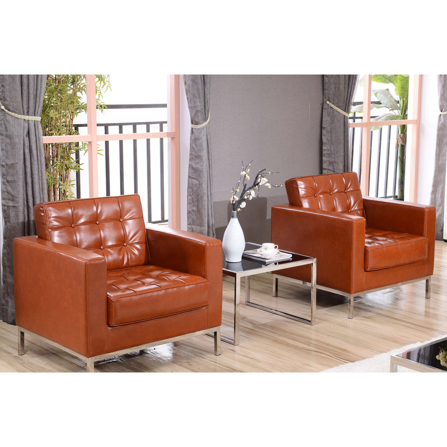BLNK HERCULES Lacey Series LeatherSoft Contemporary Chair with Stainless Steel Frame - Cognac