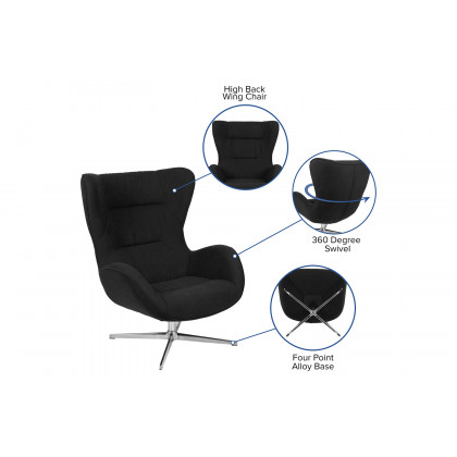 BLNK Rally Fabric Swivel Wing Chair - Black
