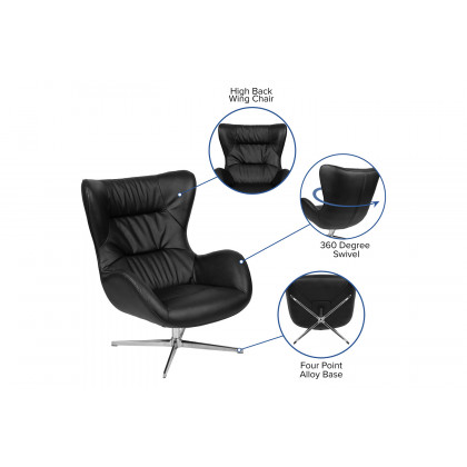 BLNK Rally LeatherSoft Swivel Wing Chair - Black